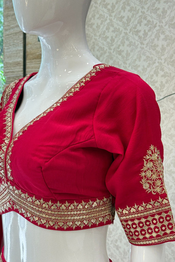 Rani Pink Sequins and Zari work Crop Top Lehenga