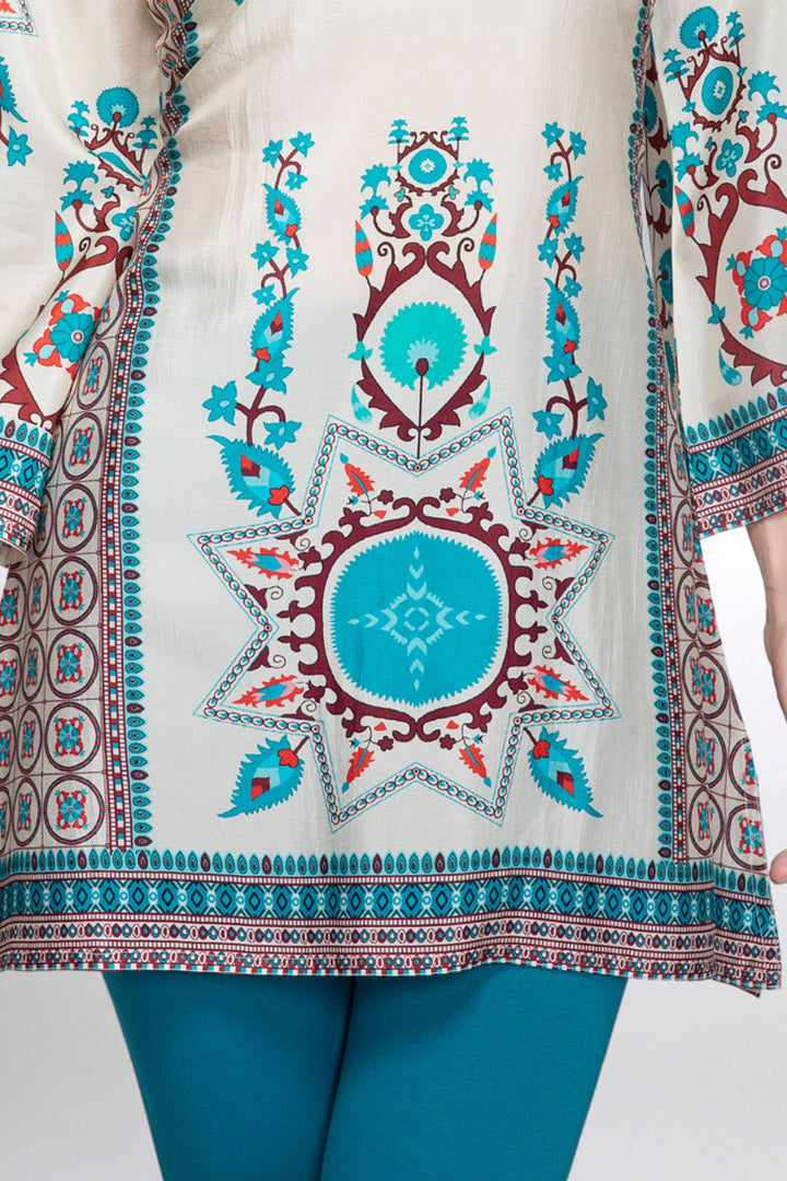 Cream with Multicolor Digital Print Short Kurti