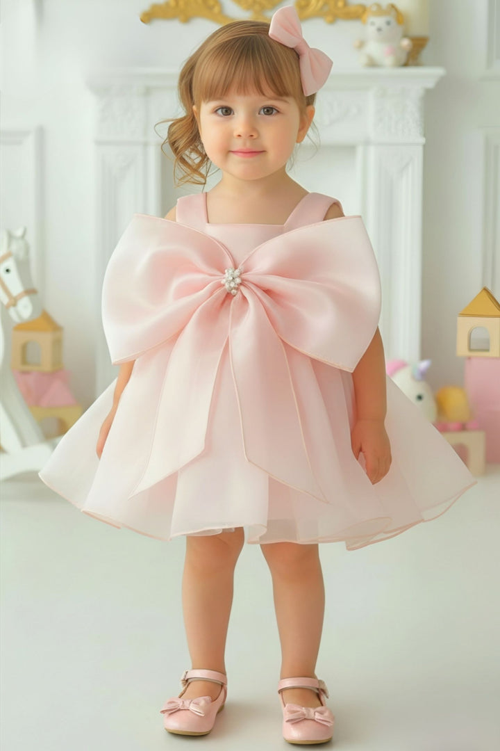 Peach Partywear Short Frock for Girls