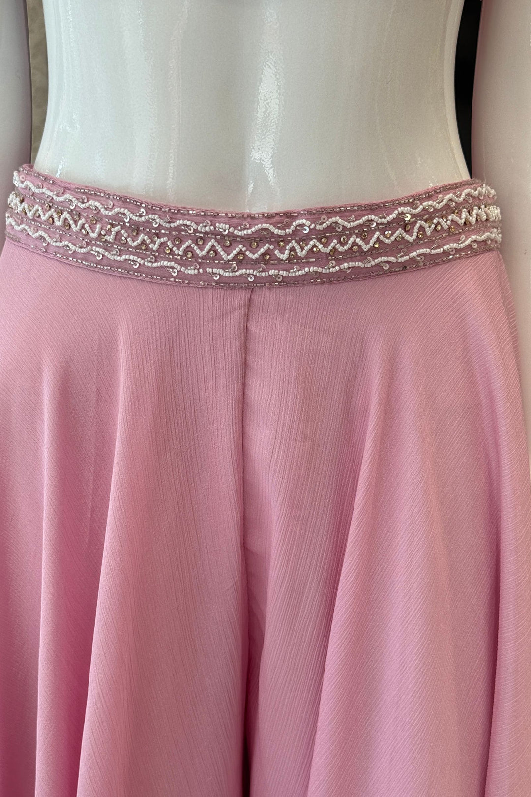 Baby Pink Beads and Stone work Indo-Western Palazzo Set with One-Shoulder Top