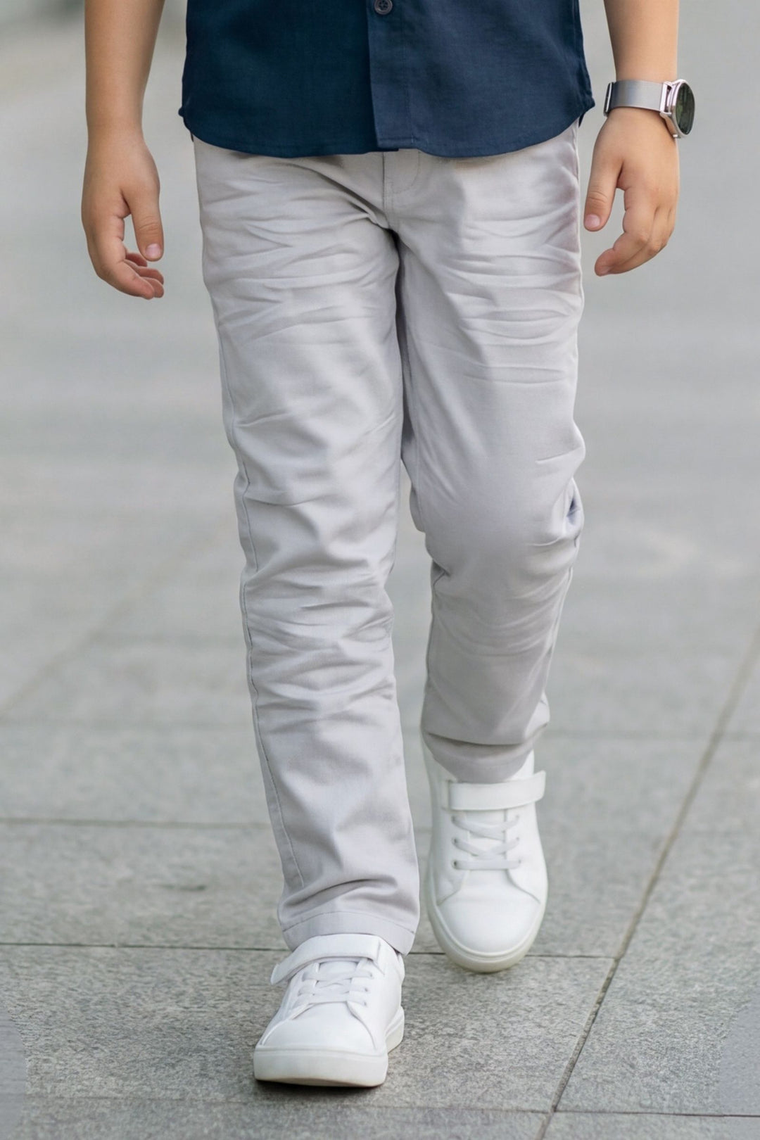 Navy Blue Thread work Shirt and Grey Pant Set for Boys