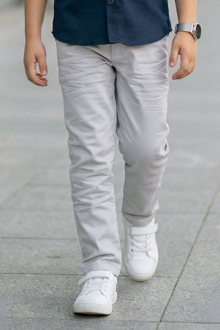 Navy Blue Thread work Shirt and Grey Pant Set for Boys
