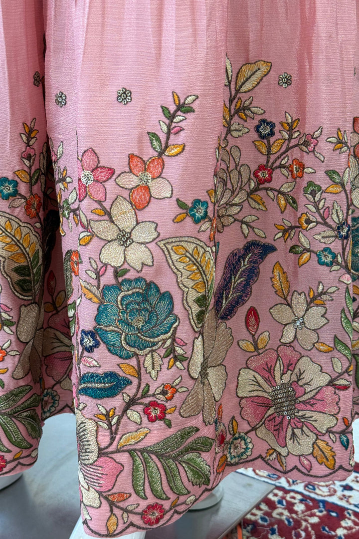 Pink Floral Embroidered Palazzo Set