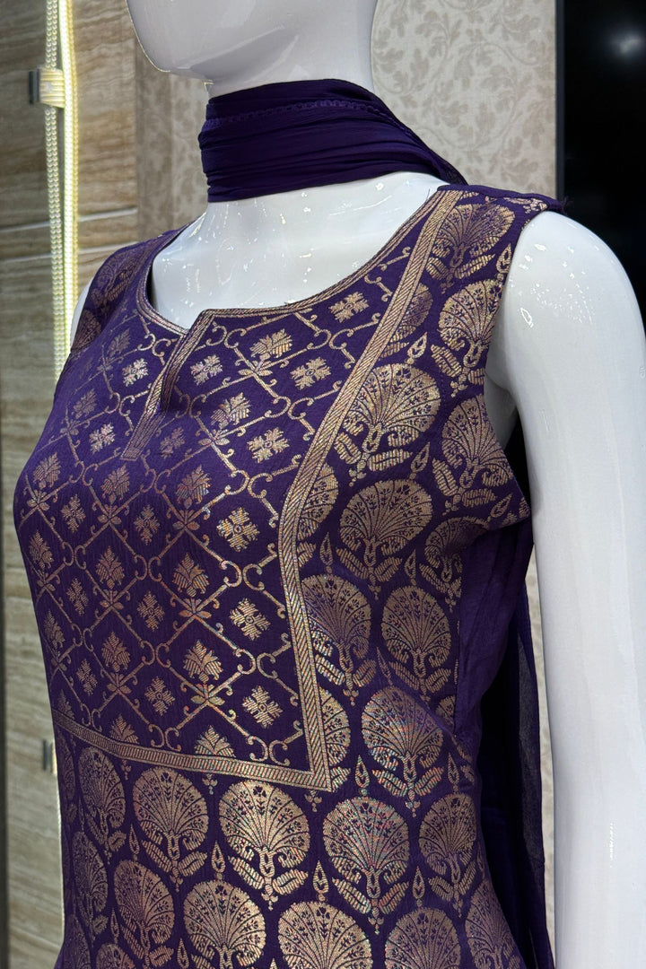 Purple Banaras work Straight Cut Salwar Suit