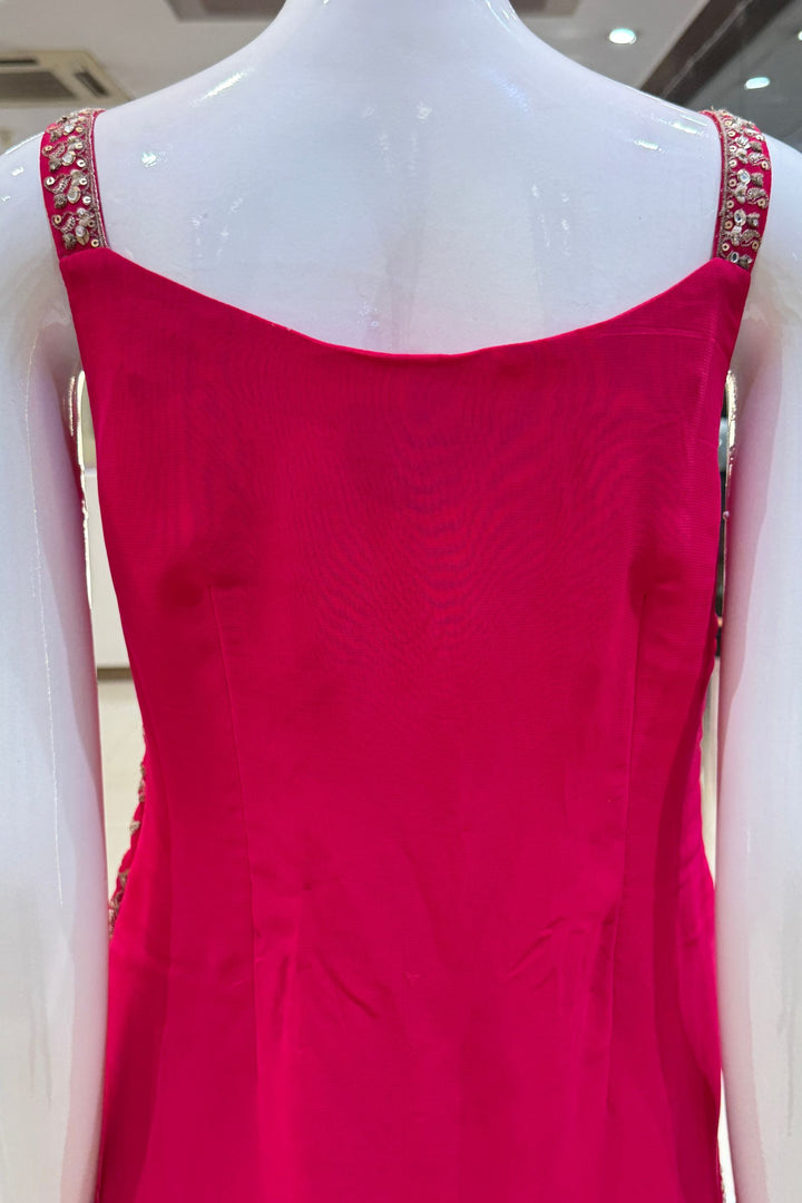 Rani Pink Sequins, Zari, Stone, Mirror and Thread work Sharara Salwar Suit