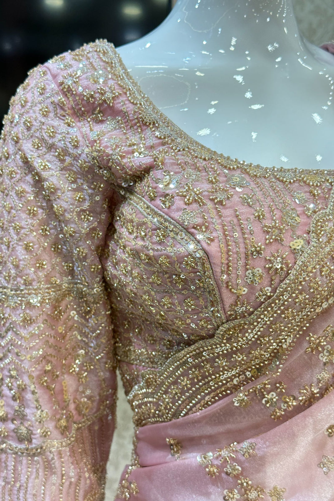 Rose Pink Zari, Beads and Sequins work Saree