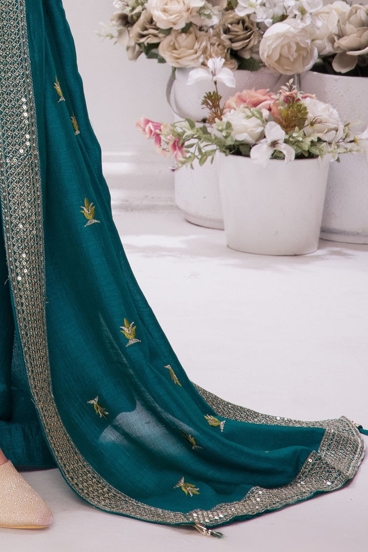 Olive Green Sequins and Zari work Salwar Suit for Girls