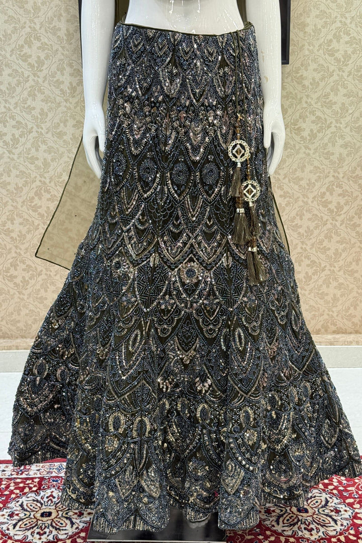 Green Sequins and Beads work Fishcut Lehenga Set