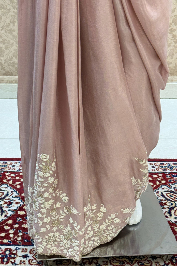 Onion Pink Embroidery, Zari and Sequins work Saree