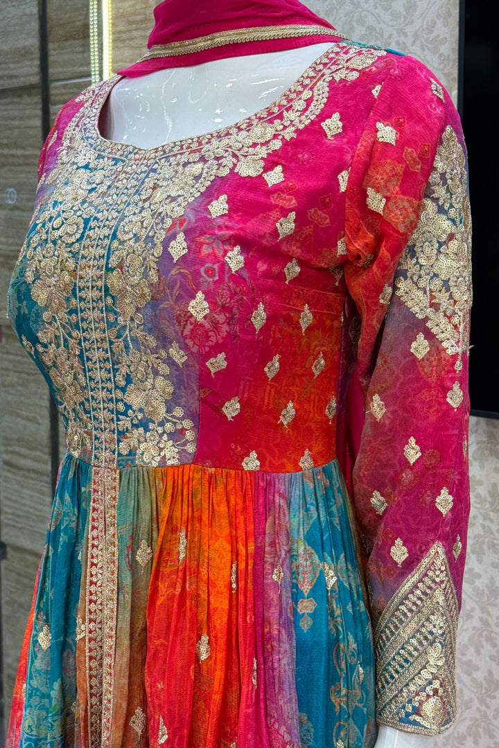 Multicolor Digital Print, Sequins and Zari work Palazzo Salwar Suit