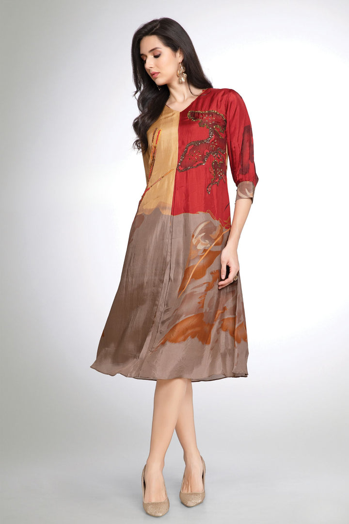 Multicolor Printed, Beads, Sequins and Stone work Calf Length Kurti