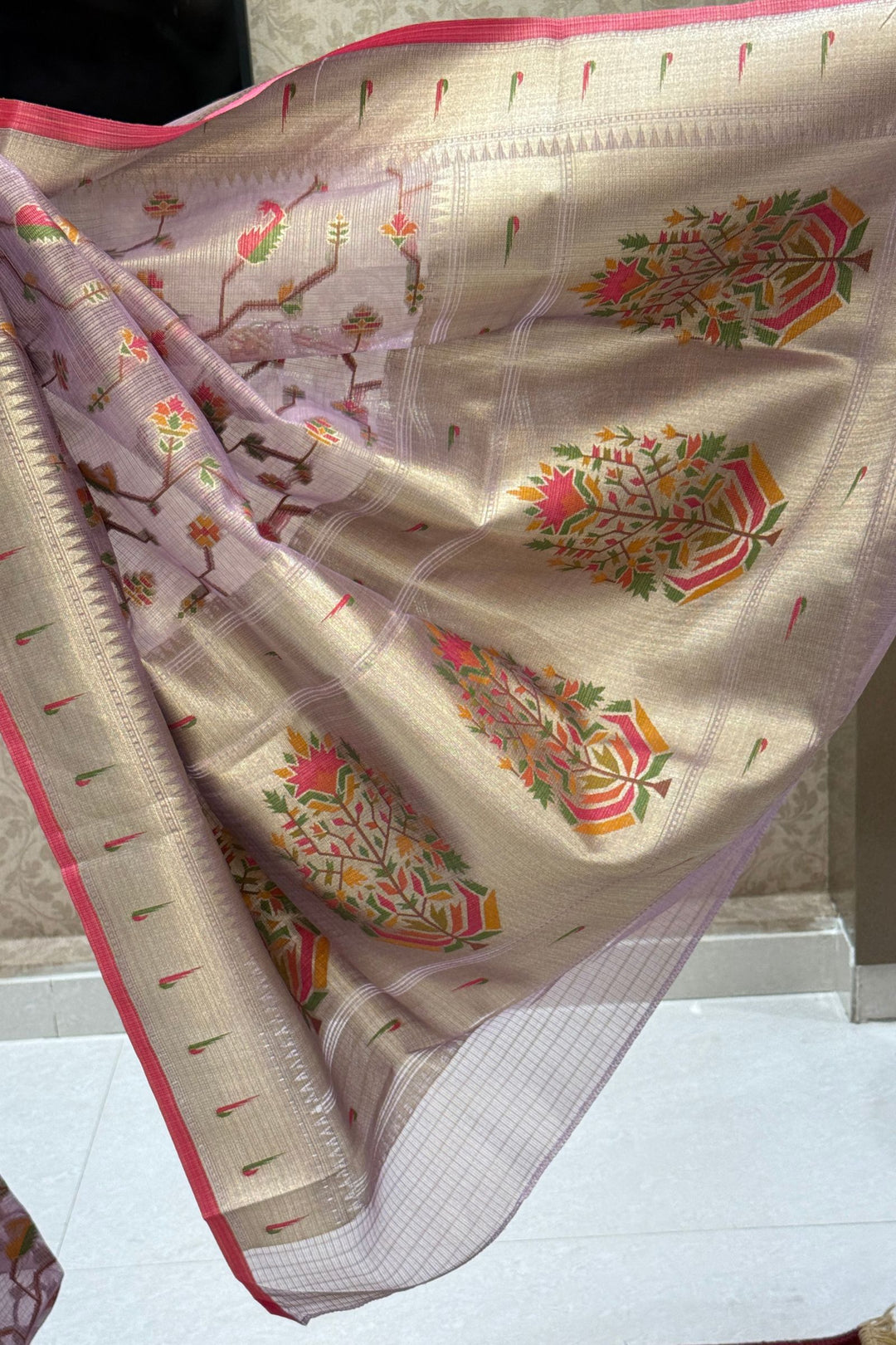 Lavender Banaras and Zari Weaving work Saree