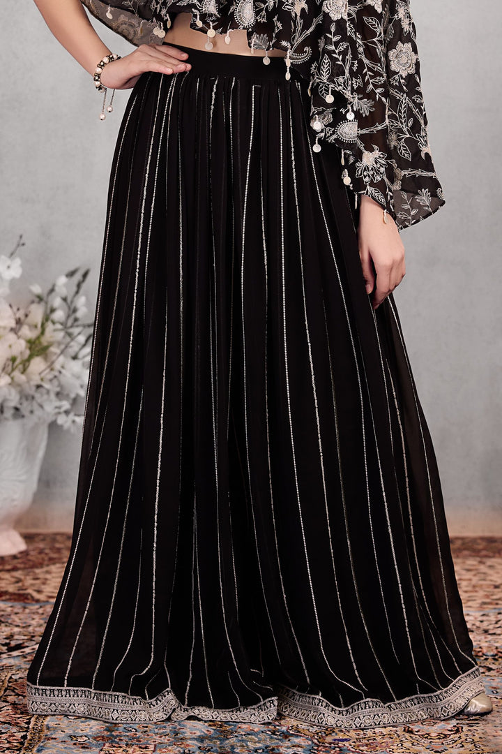 Black Sequins, Thread and Beads work Kaftan Styled Palazzo Set For Girls