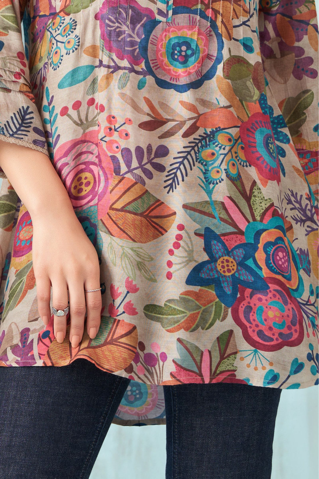 Beige Multicolor Digital Print Short Kurti