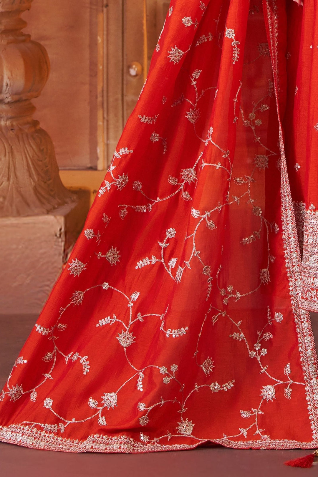 Orange Sequins and Zari work Anarkali Style Salwar