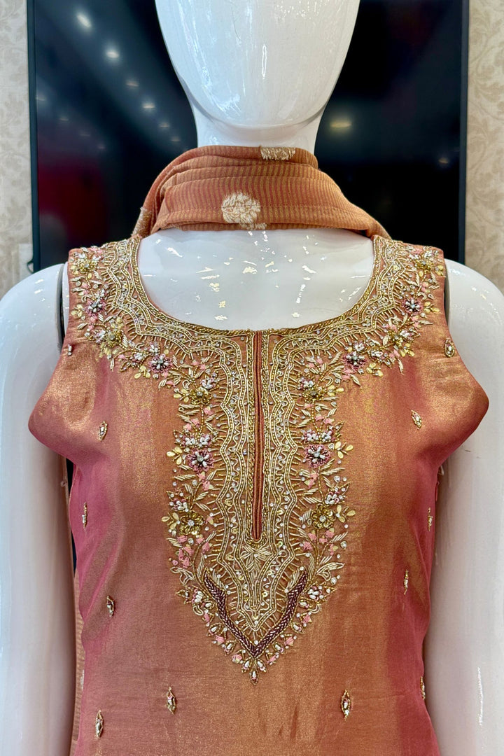 Orange Palazzo Salwar Suit with Zardozi, Mirror and Beads Detailing