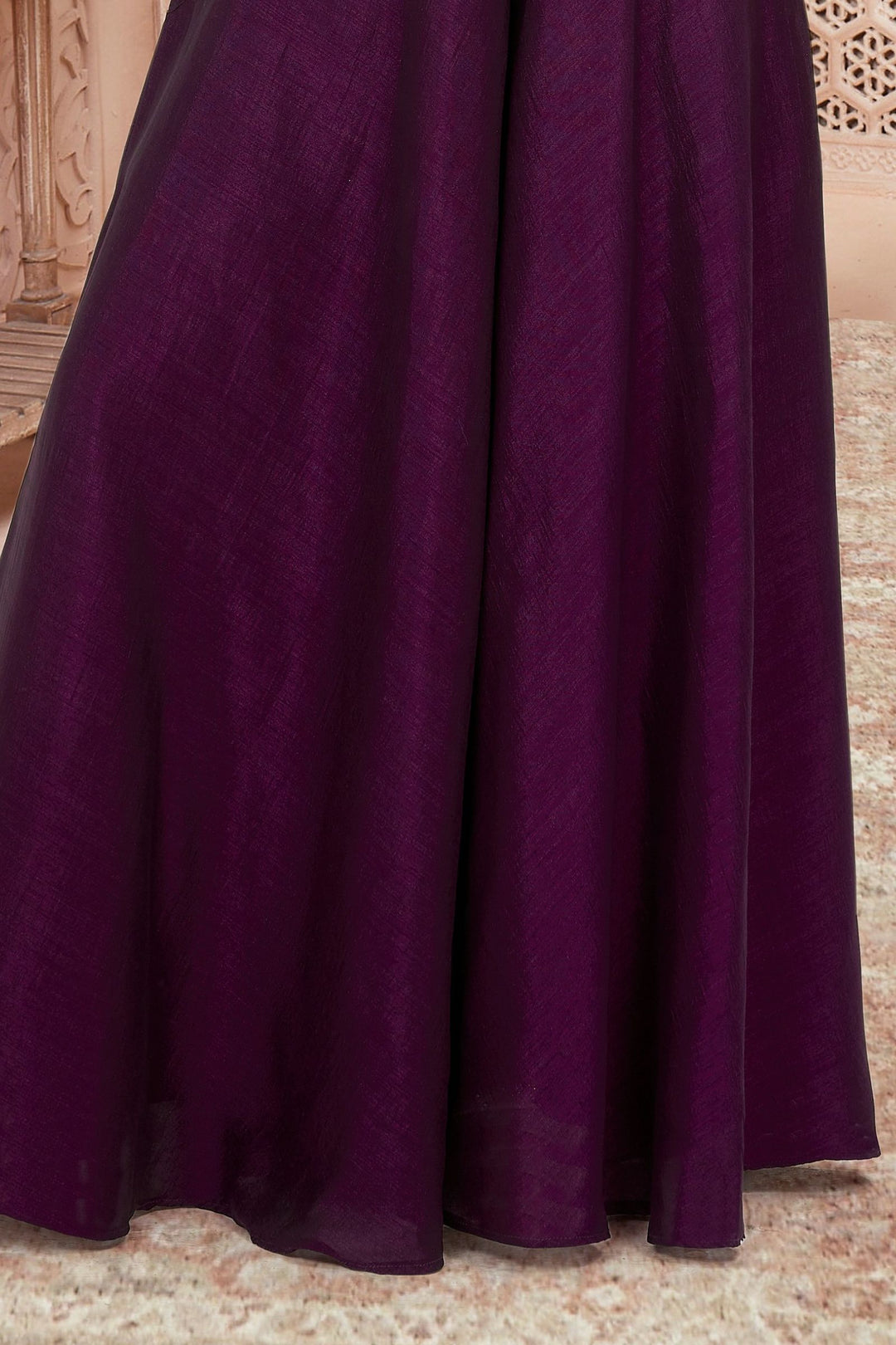 Wine Multicolor Thread, Sequins, Beads and Zari work Palazzo Suit Set for Girls