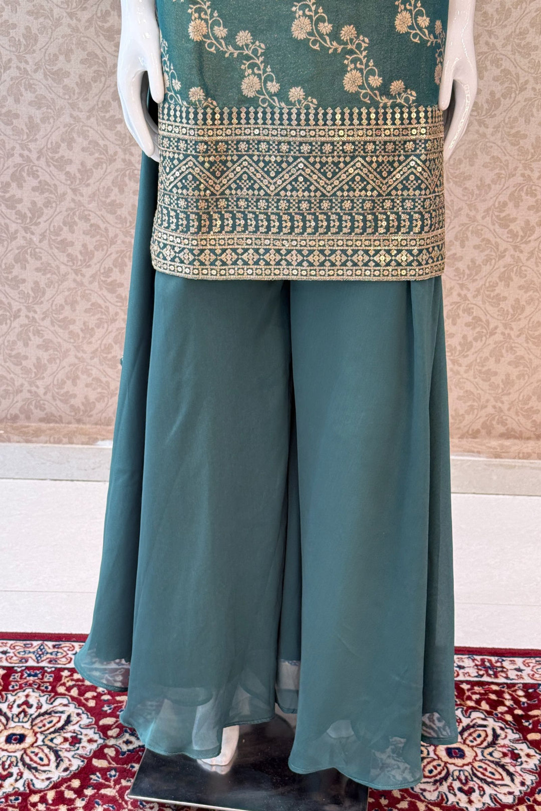 Sea Green Zari, Sequins and Banaras work Palazzo Salwar Suit