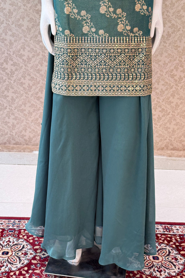 Sea Green Zari, Sequins and Banaras work Palazzo Salwar Suit
