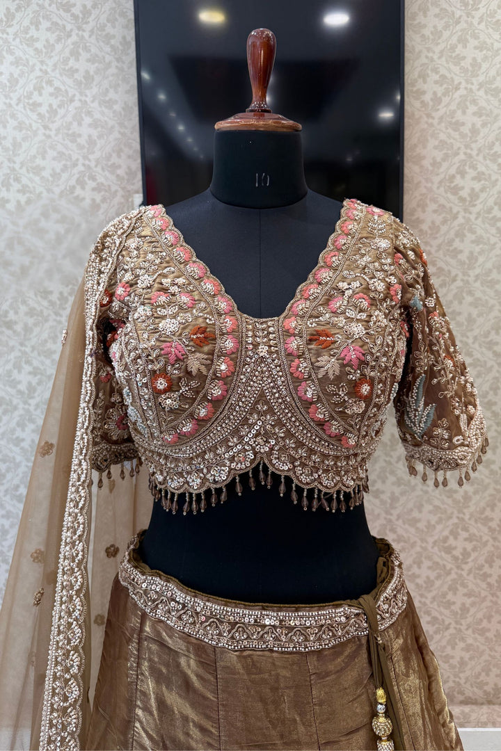 Bridal Organza Lehenga with Hand-Embroidered Birds and Floral Forest Motifs