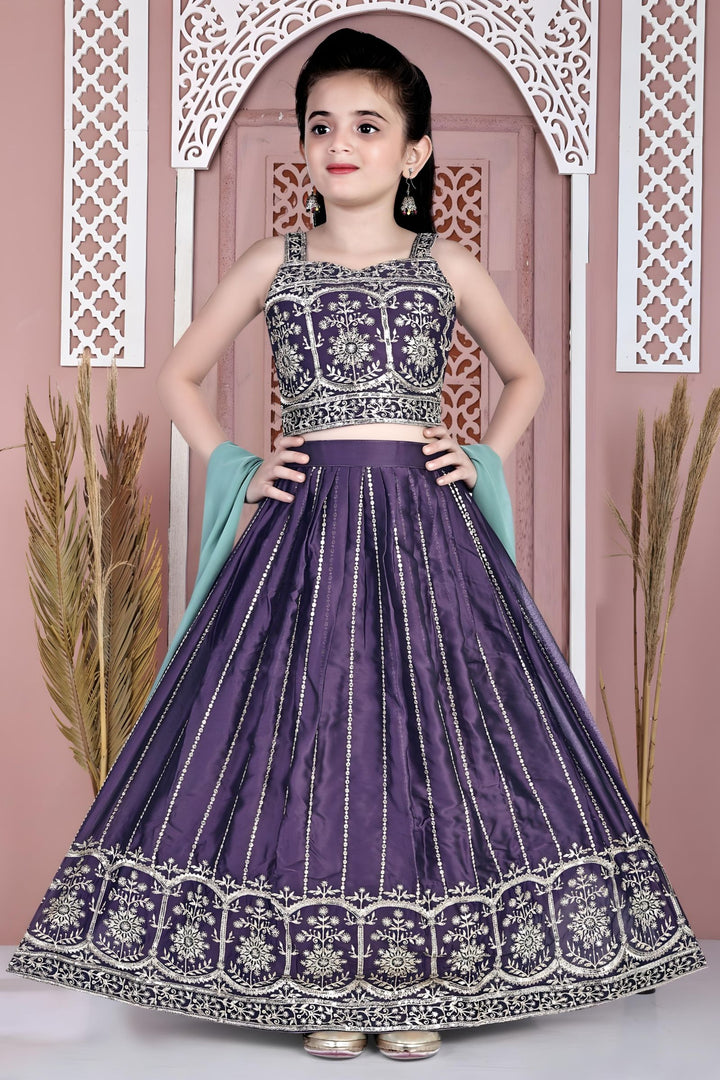 Purple Sequins and Zari work Lehenga Choli for Girls