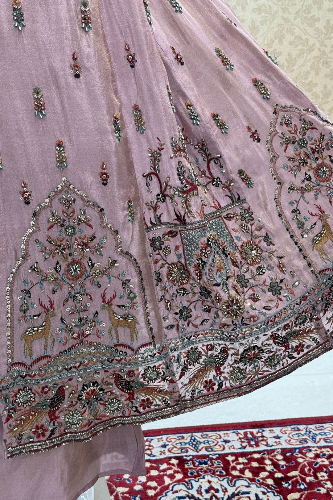 Mastani Style Palazzo Set with Beads and Sequins Work Featuring Detailed Animal Motifs