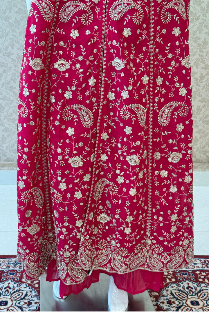 Rani Pink Zari, Sequins and Beads work Mastani Styled Palazzo Suit