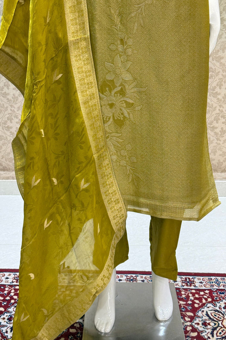 Liril Green Brocade, Zardozi, Beads, Thread, Stone and Zari work Straight Cut Salwar Suit