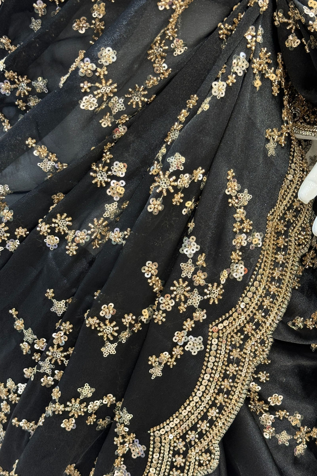 Black Beads, Zari and Sequins work Saree