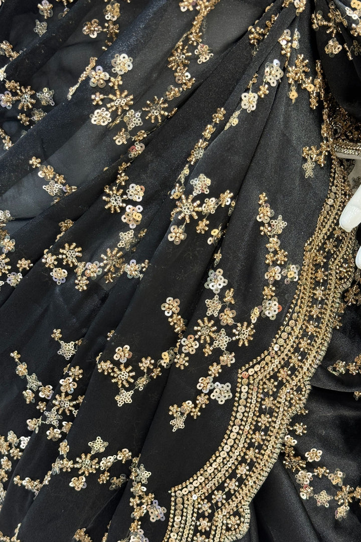 Black Beads, Zari and Sequins work Saree