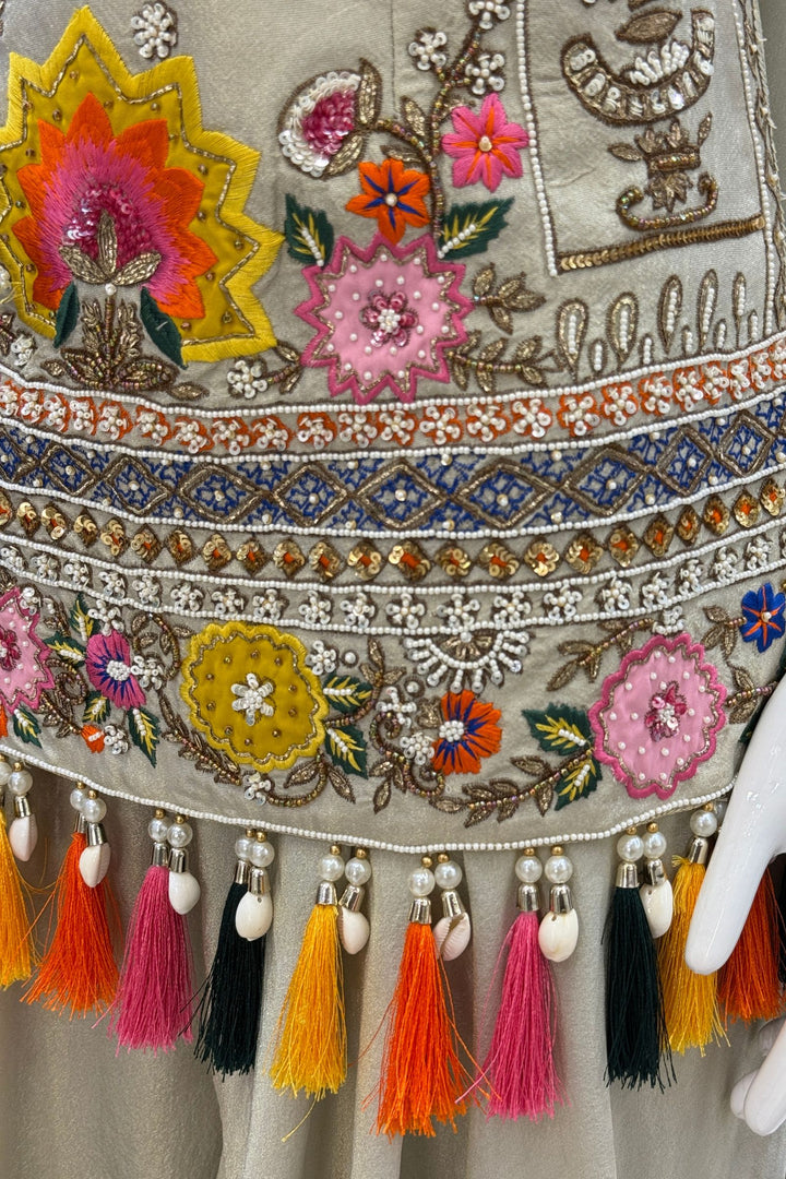 Designer Palazzo Set with Multicolor Embroidery, Beads, Zari, Sequins and Pearl Work