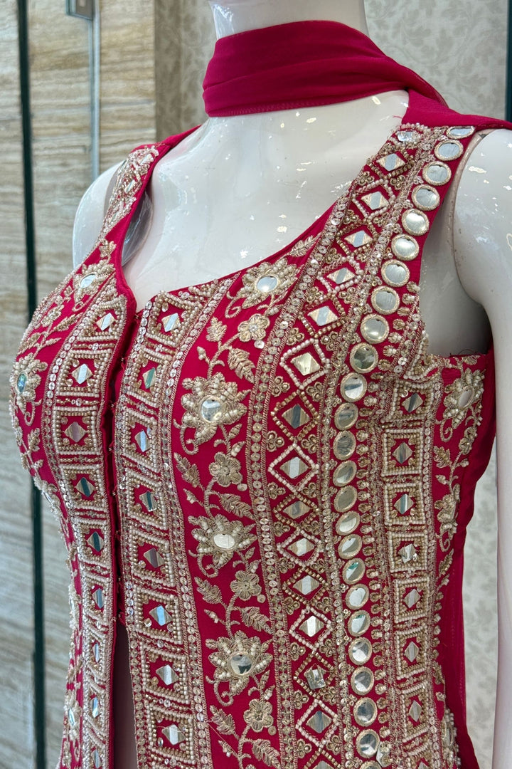Rani Pink Mirror, Beads, Sequins and Zari work Palazzo Salwar Suit