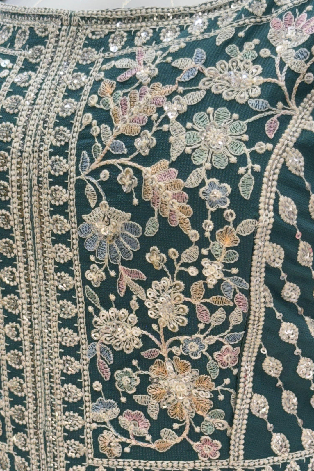 Sea Green Multicolor Embroidery and Sequins work Peplum Top with Palazzo Suit Set