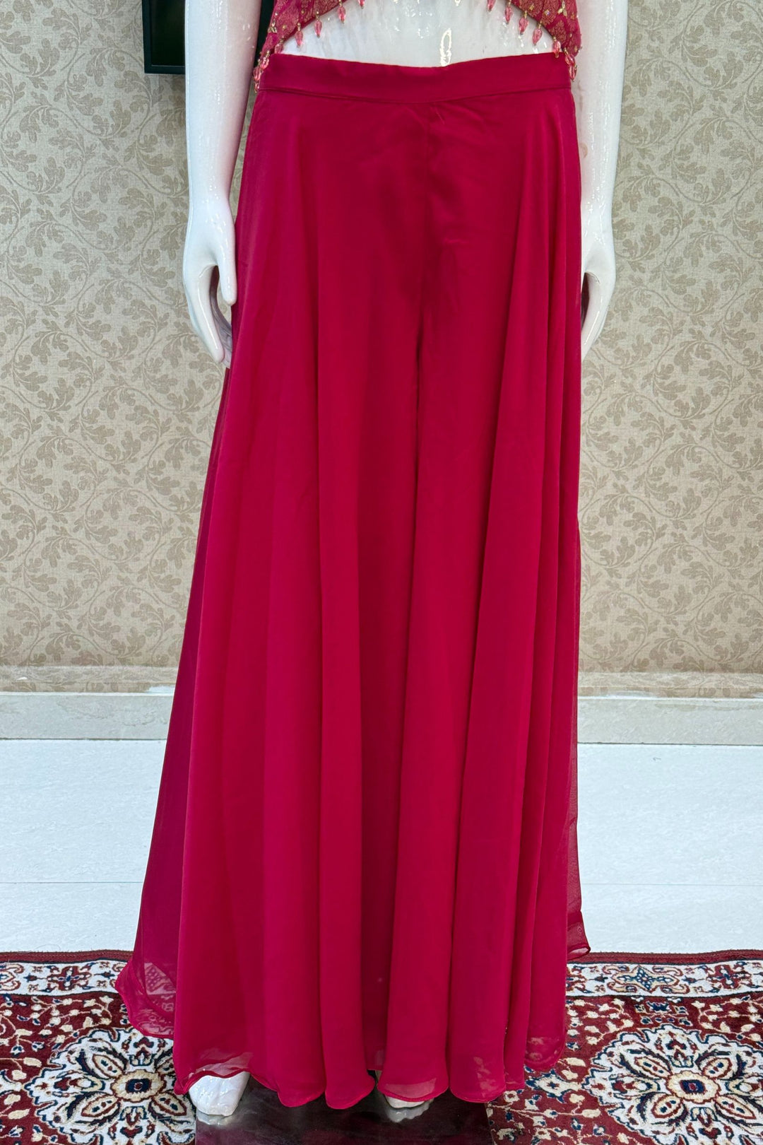 Rani Pink Mirror, Stone and Banaras work Palazzo Suit Set