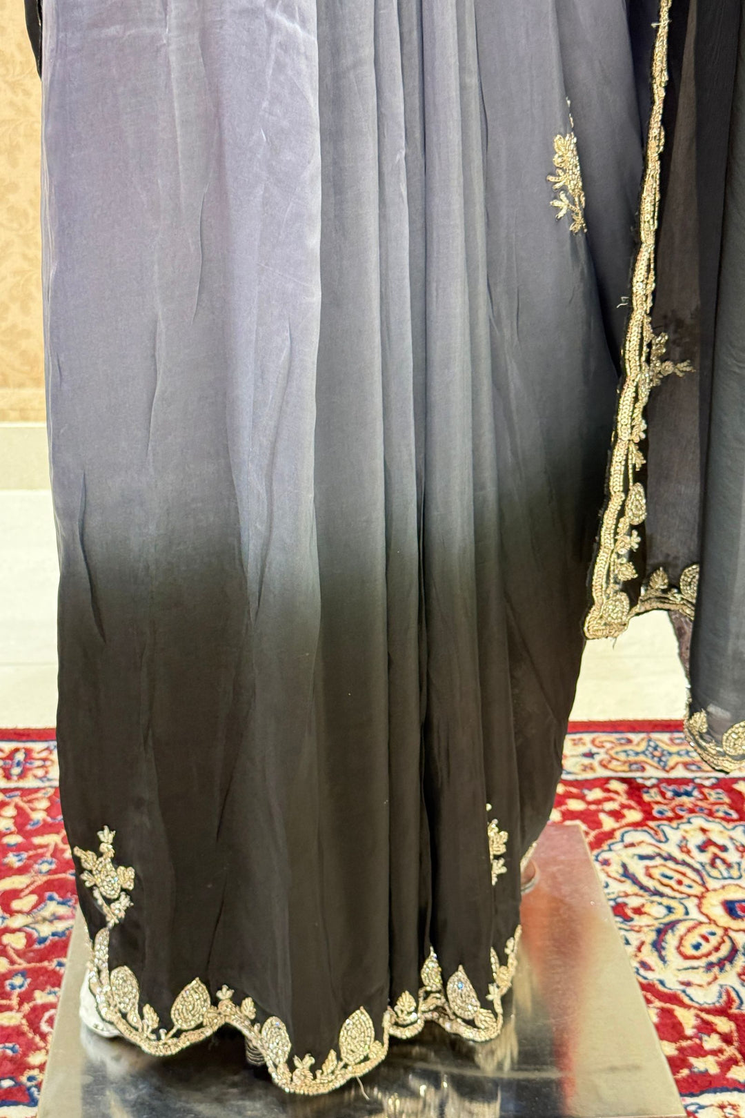 Elegant Black and Cream Saree with Stone, Beads and Sequins Detailing