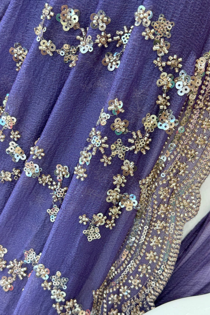 Purple Sequins, Beads and Zari work Saree