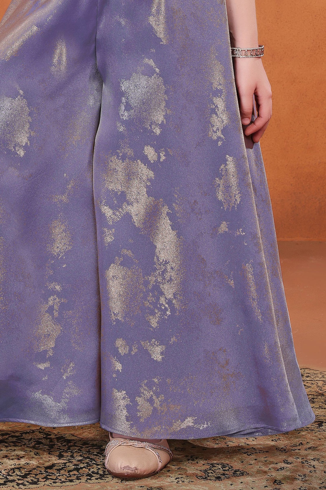 Lilac Beads, Sequins and Zari work Palazzo Suit Set for Girls