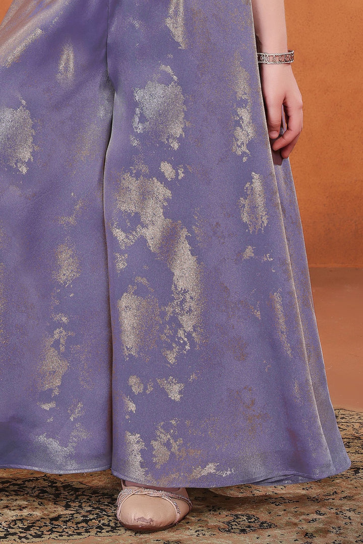 Lilac Beads, Sequins and Zari work Palazzo Suit Set for Girls