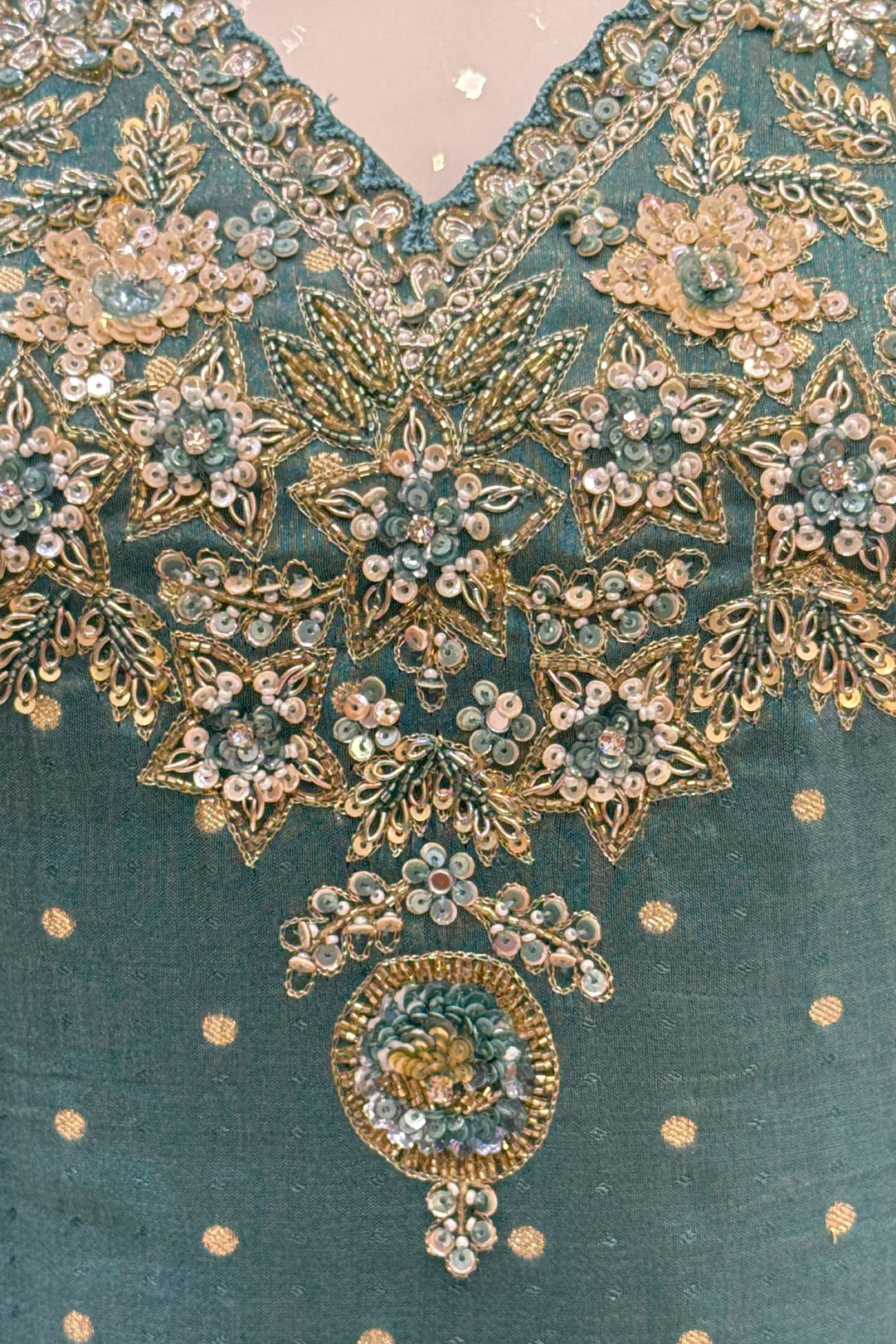 Rama Blue Banaras Zari, Beads, Sequins, Mirror, Stone and Zardozi work Palazzo Salwar Suit