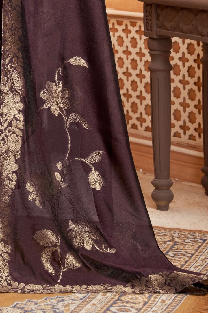 Brown Banaras, Stone, Zardozi, Sequins, Beads and Zari work Straight Cut Salwar Suit