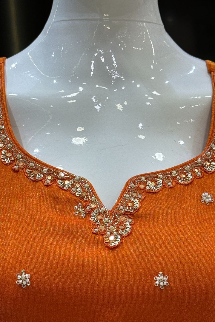 Orange Beads, Sequins and Zari work Palazzo Salwar Suit