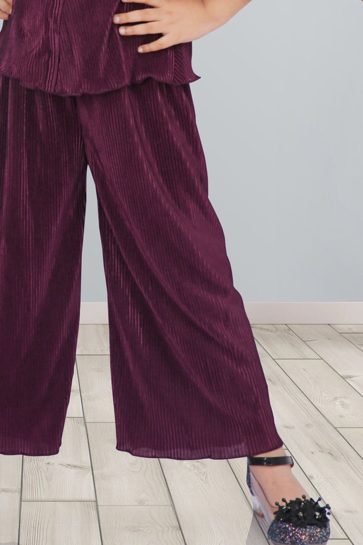 Wine Trendy Culottes Set for Girls