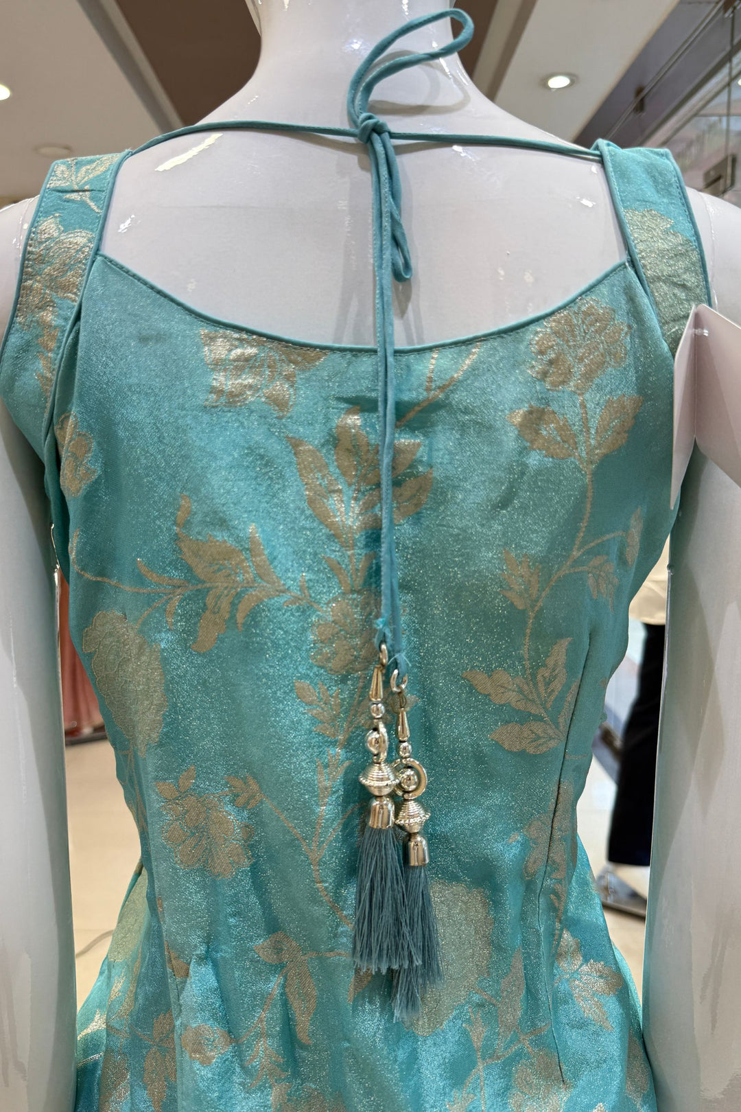 Light Blue Banaras Zari, Mirror, Zardozi, Sequins, Stone and Beads work Palazzo Salwar Suit