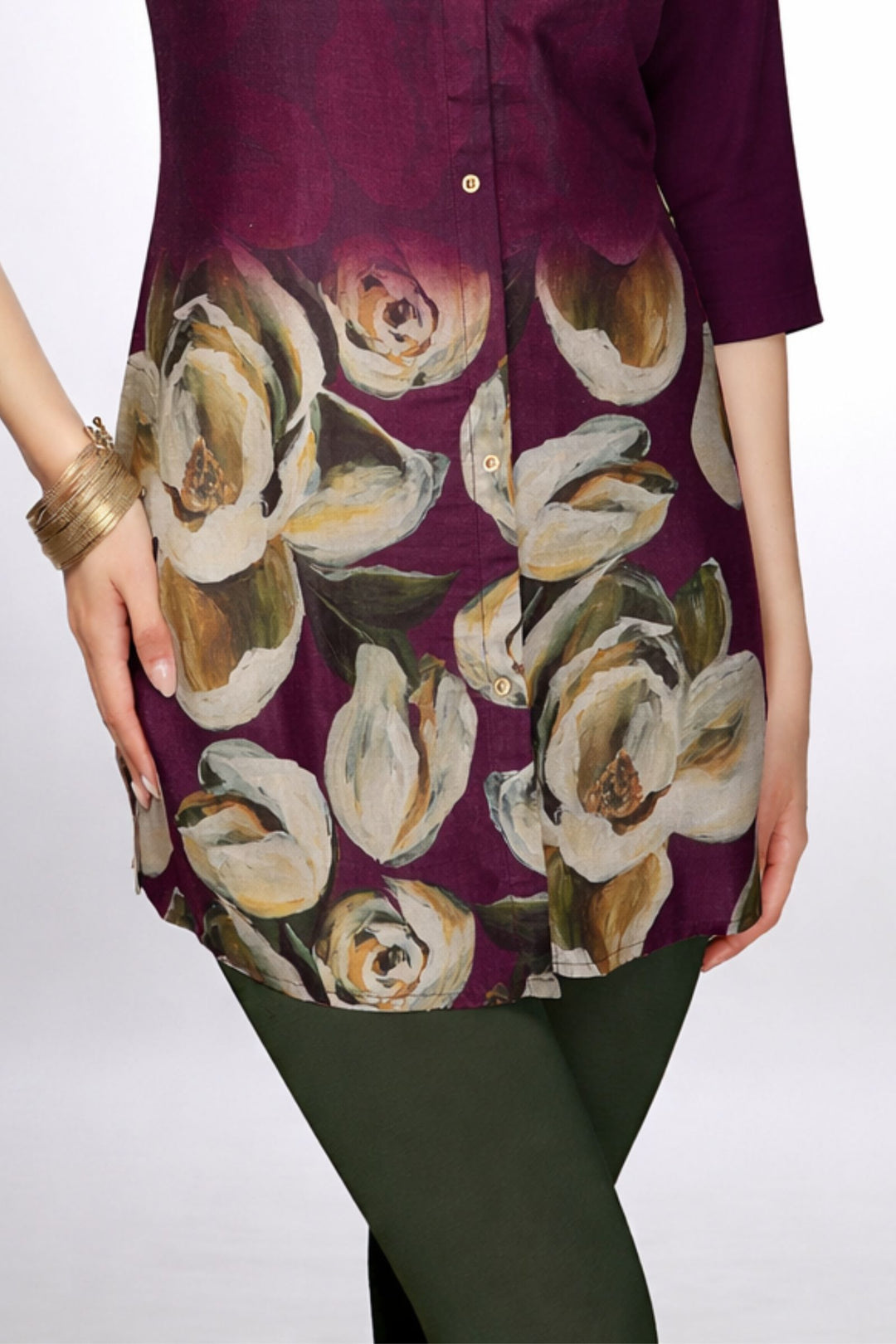 Wine with Multicolor Digital Print Short Kurti