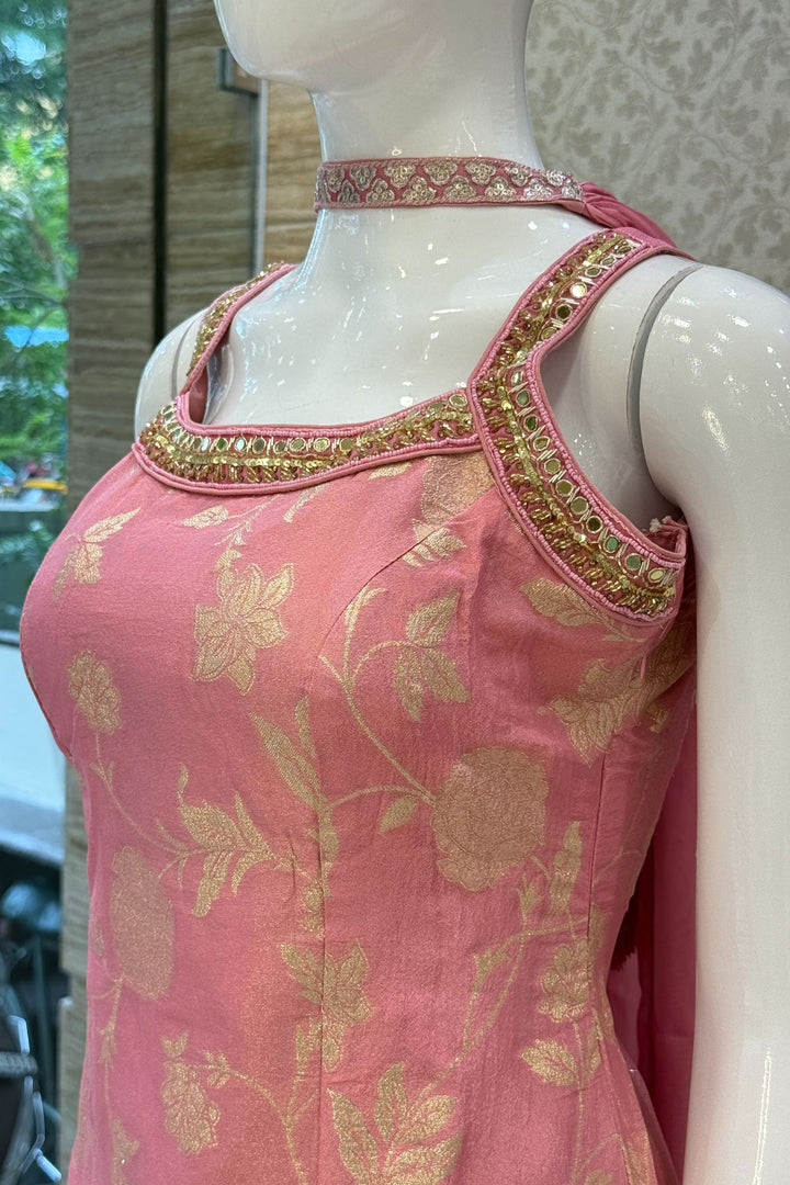 Light Pink Banaras Zari, Mirror, Zardozi, Sequins, Stone and Beads work Palazzo Salwar Suit