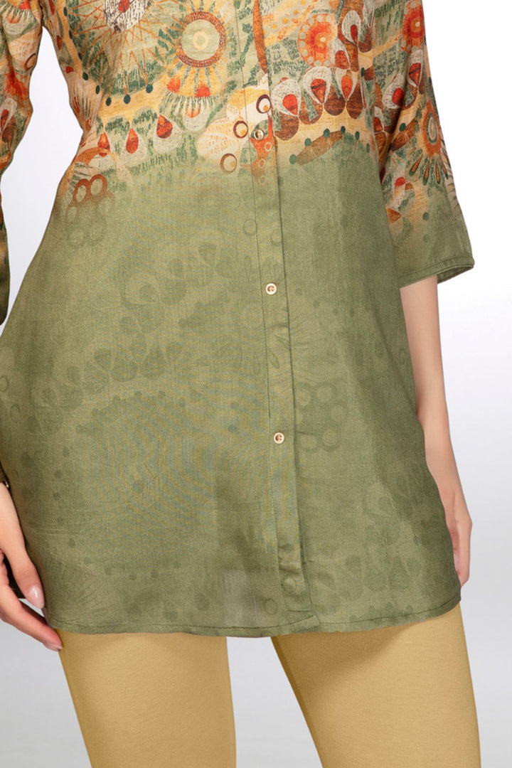 Mehendi Green Digital Print Short Kurti