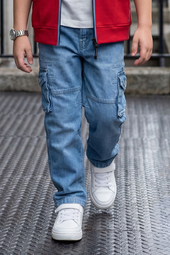 Red with Blue Blazer, Printed T-Shirt and Pant Set for Boys