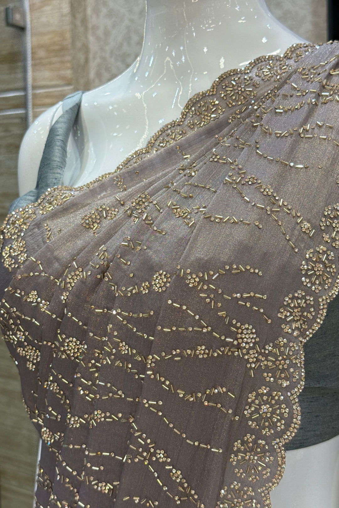 Grey Saree Featuring Stone and Beads work