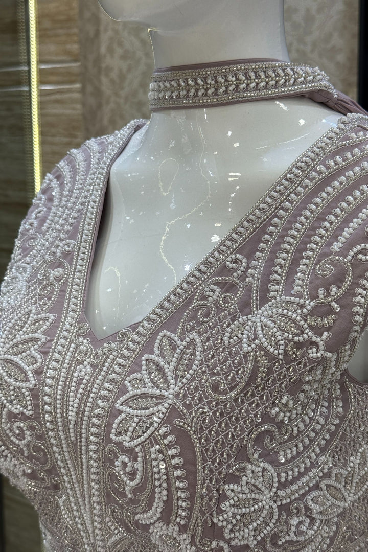Lilac Beads, Sequins and Thread work Peplum Top with Sharara Suit Set