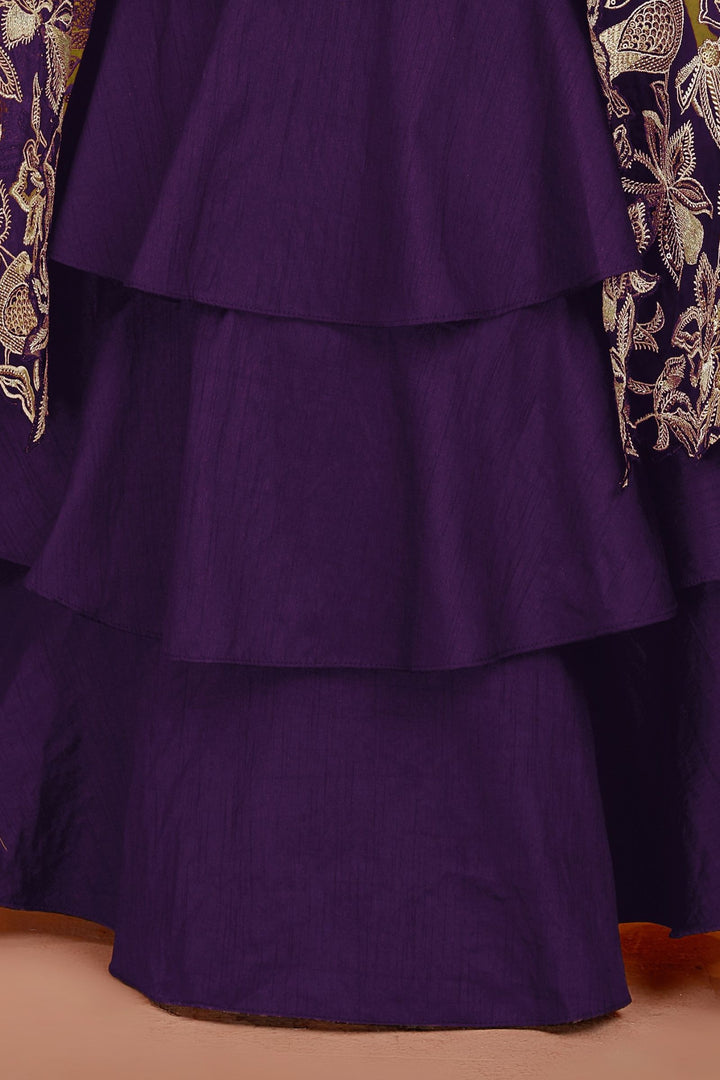 Wine Zari, Sequins, Beads, Mirror and Stone work Lehenga Choli for Girls